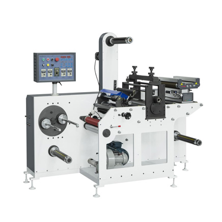 Troqueladora rotativa con torreta y cortadora longitudinal para etiquetas en blanco HC-350B